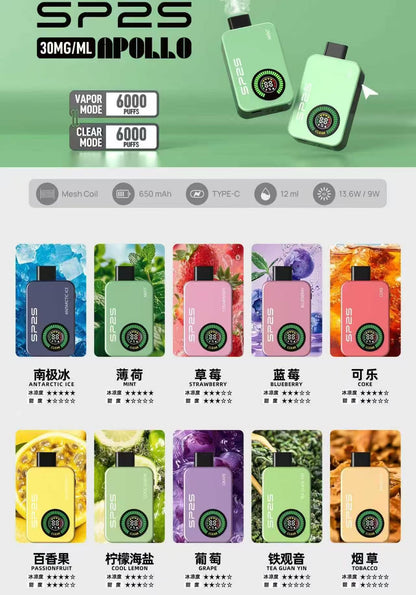 SP2S APPLLP 12000口 雙模式一次性抛棄式 有煙/無煙模式