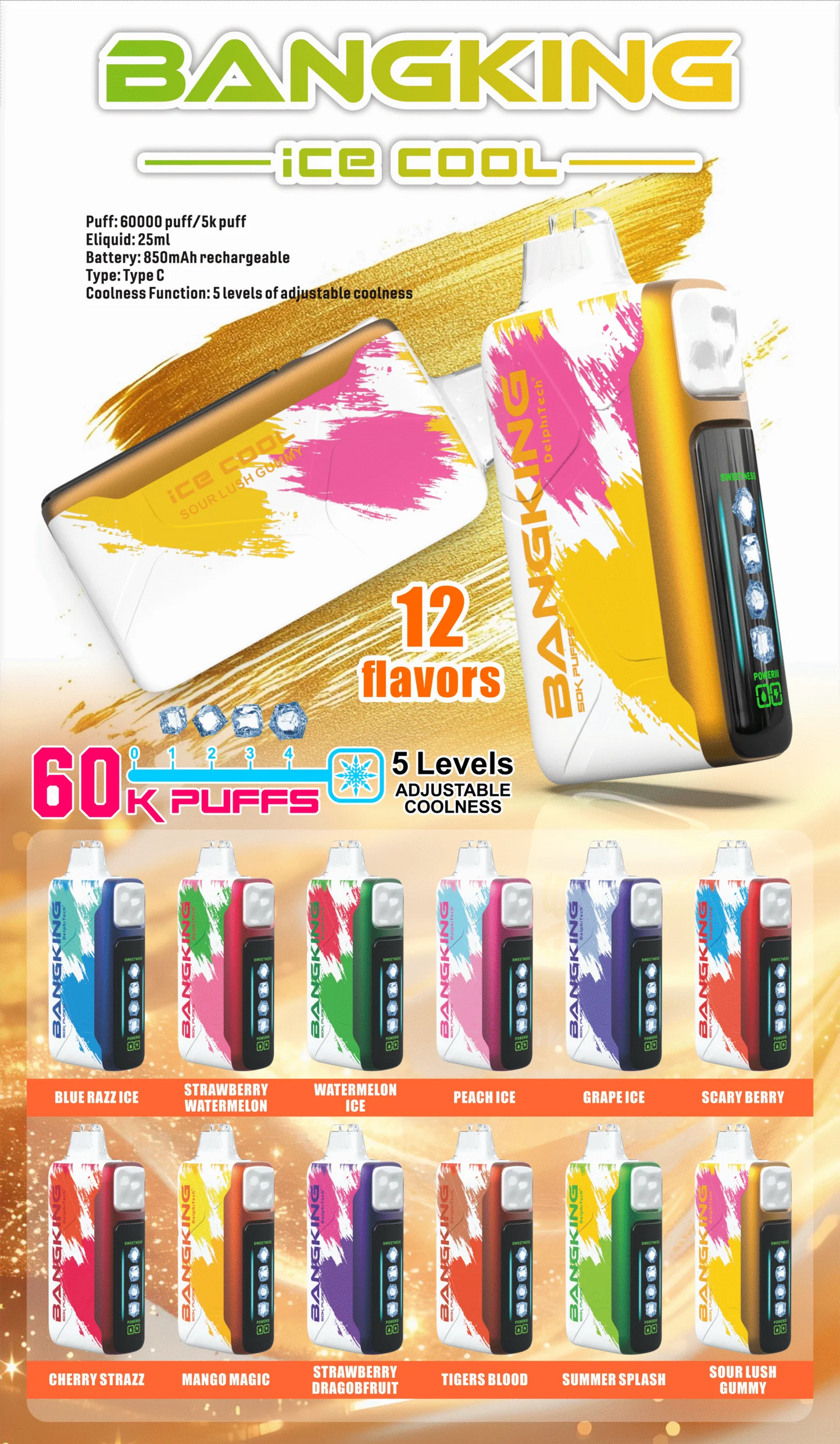 Bang king 60000口-5檔可調冰度 一次性拋棄式/一次性電子煙-新品上市